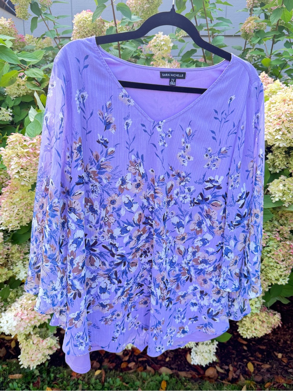 Sara Michelle Lavender Floral V-Neck Tunic